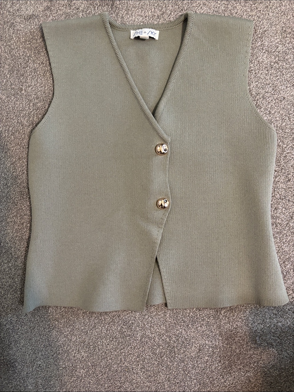 She + Sky Sage Green Knit Button Vest